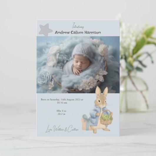 Peter Rabbit Foto Geburtsankündigung (Stehend Vorderseite)