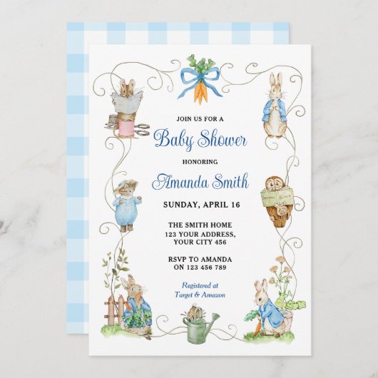 Peter Rabbit Friends Baby Shower Einladung (Vorne/Hinten)