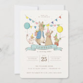 Peter Rabbit & Friends Balloons & Confetti Geburts Einladung (Vorderseite)