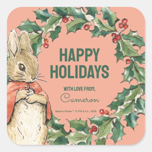 Peter Rabbit | Frohe Weihnachten von Quadratischer Aufkleber (Vorderseite)