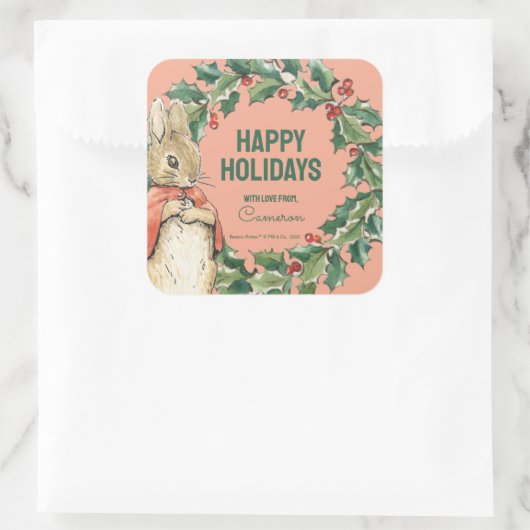 Peter Rabbit | Frohe Weihnachten von Quadratischer Aufkleber (Tasche)