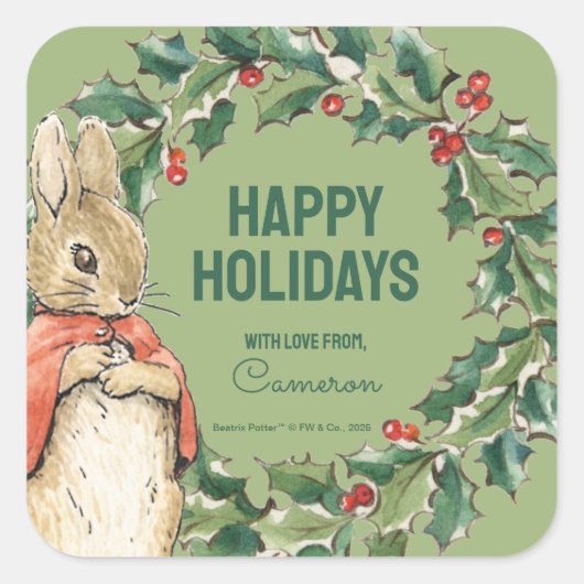 Peter Rabbit | Frohe Weihnachten von Quadratischer Aufkleber (Vorderseite)