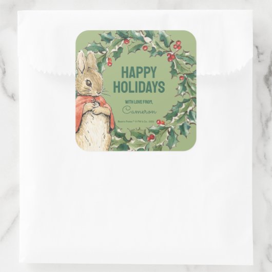 Peter Rabbit | Frohe Weihnachten von Quadratischer Aufkleber (Tasche)