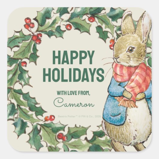 Peter Rabbit | Frohe Weihnachten von Quadratischer Aufkleber (Vorderseite)