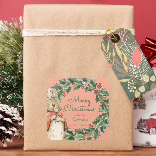 Peter Rabbit | Frohe Weihnachten von Quadratischer Aufkleber (Feiertag)