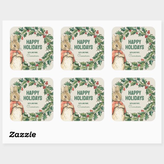 Peter Rabbit | Frohe Weihnachten von Quadratischer Aufkleber (Blatt)