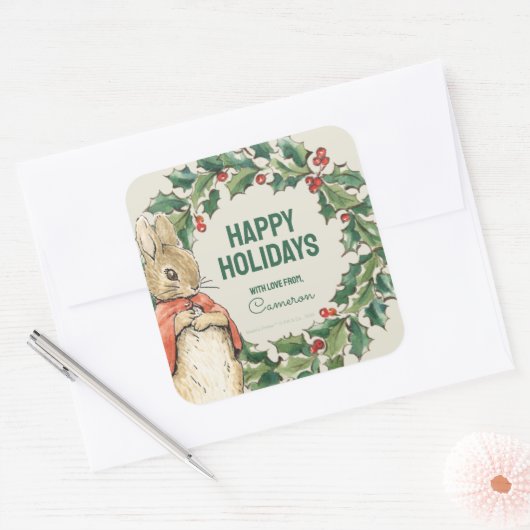 Peter Rabbit | Frohe Weihnachten von Quadratischer Aufkleber (Umschlag)