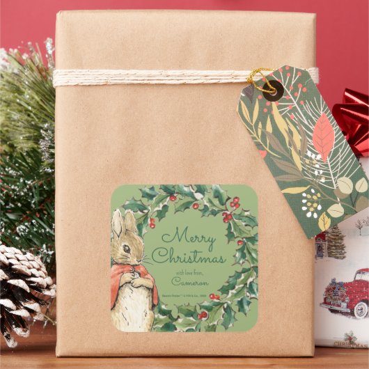 Peter Rabbit | Frohe Weihnachten von Quadratischer Aufkleber (Feiertag)