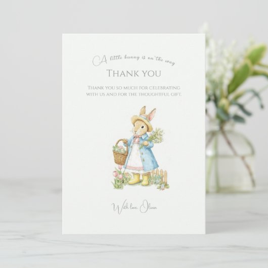Peter Rabbit Garden Baby Shower Dankeskarte (Stehend Vorderseite)