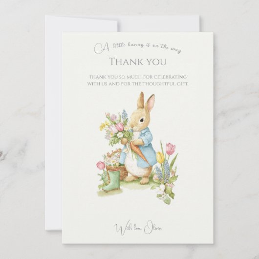 Peter Rabbit Garden Baby Shower Dankeskarte (Vorderseite)