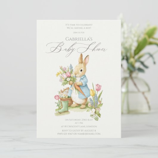 Peter Rabbit Garden Baby Shower Einladung (Stehend Vorderseite)