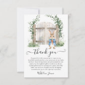 Peter Rabbit Garden Gate Greenerenery Baby Shower Dankeskarte (Vorderseite)
