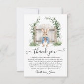 Peter Rabbit Garden Gate Greenery Baby Shower Dankeskarte (Vorderseite)