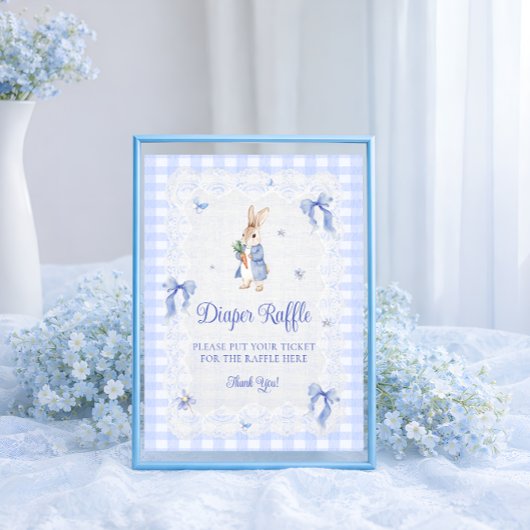 Peter Rabbit Gingham Baby Shower Diaper Raffle Poster