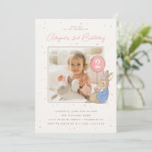 Peter Rabbit Girl's Birthday Pink Confetti - Foto Einladung (Stehend Vorderseite)