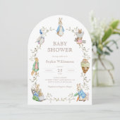 Peter Rabbit Greenery Watercolor Baby Shower Arch Einladung (Stehend Vorderseite)