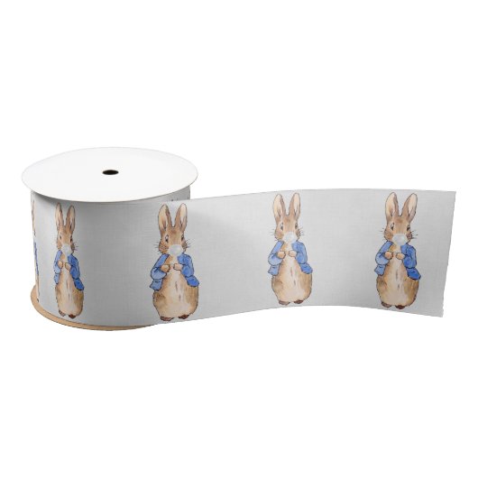Peter Rabbit Grey Linen White Bubble gummi Satinband (Spule)