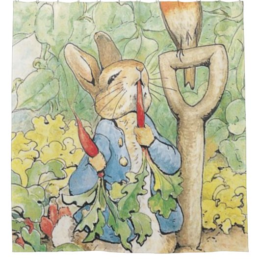 Peter Rabbit im Garten - Beatrix Potter Duschvorhang (Vorderseite)