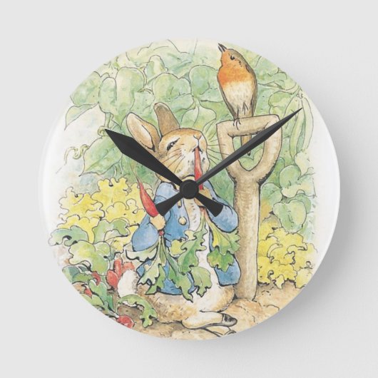 Peter Rabbit im Garten - Beatrix Potter Runde Wanduhr (Vorderseite)