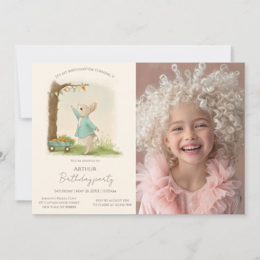 Peter Rabbit Kindergeburtstag & Game Einladung (Vorderseite)