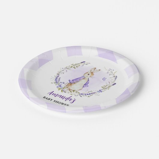 Peter Rabbit Lila Baby Shower Pappteller (Schrägansicht)