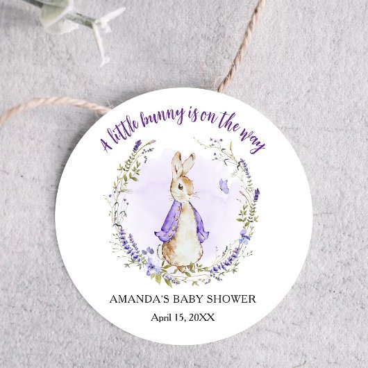 Peter Rabbit Lila Baby Shower Runder Aufkleber