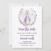 Peter Rabbit Lila Baby Shower Save The Date (Vorderseite)