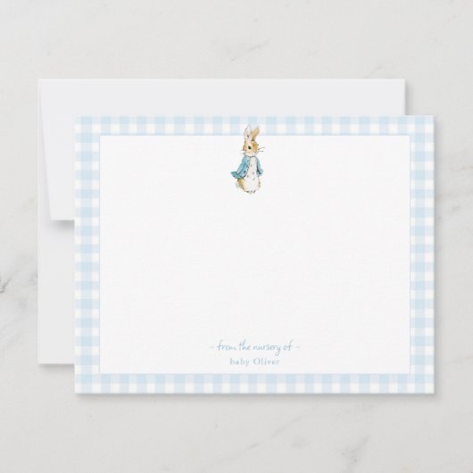 Peter Rabbit mit dem blauen Gingham Border Baby Ju Dankeskarte (Vorderseite)