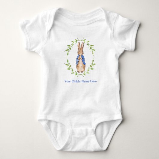 Peter Rabbit mit Kindernamenpersonalisierung Baby Strampler (Vorderseite)