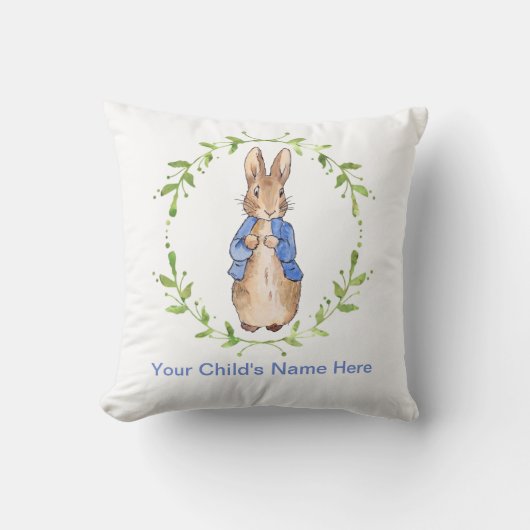 Peter Rabbit mit Kindernamenpersonalisierung Kissen (Vorderseite)
