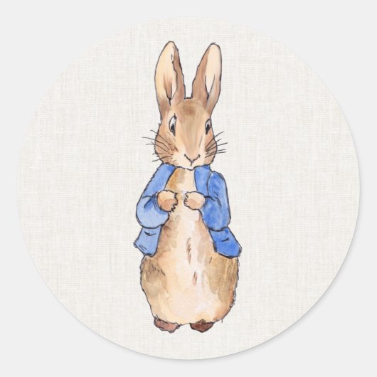 Peter Rabbit mit Linenhintergrund Runder Aufkleber (Vorderseite)