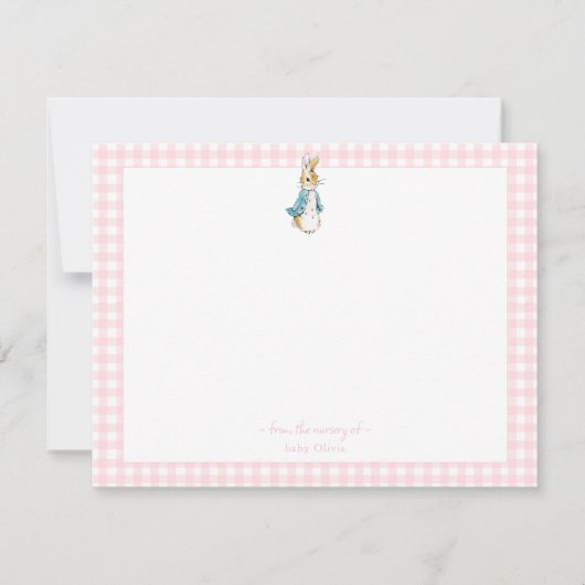 Peter Rabbit mit rosa Gingham Border Baby Girl Dankeskarte (Vorderseite)