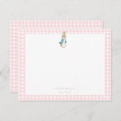 Peter Rabbit mit rosa Gingham Border Baby Girl Dankeskarte (Vorne/Hinten)