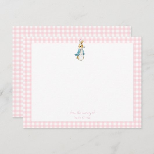 Peter Rabbit mit rosa Gingham Border Baby Girl Dankeskarte (Vorne/Hinten)