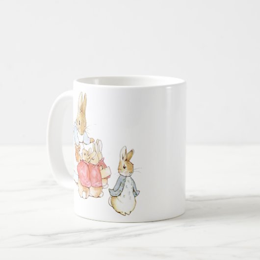 Peter Rabbit Mutter sagt "Auf Wiedersehen" und sen Kaffeetasse (Vorderseite Links)