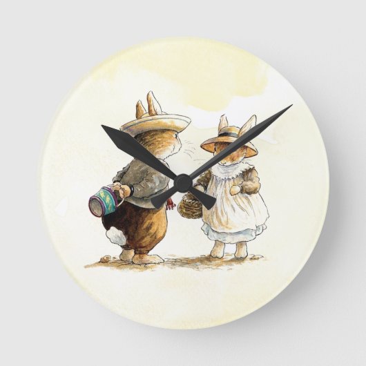 Peter Rabbit (Paar) Runde Wanduhr (Vorderseite)