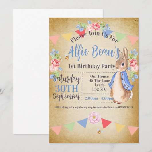 Peter Rabbit Party Einladungen (Vorne/Hinten)