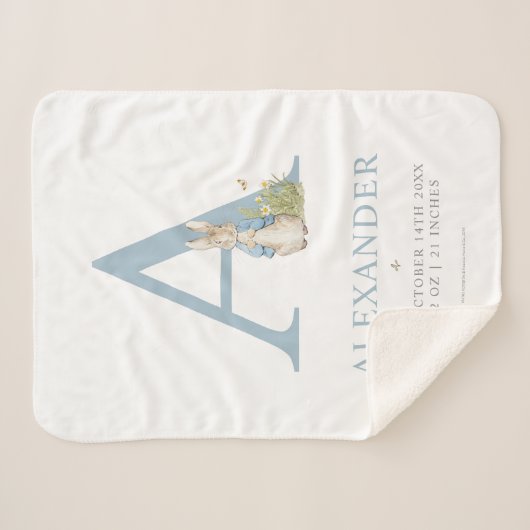 Peter Rabbit | Personalisierter Buchstabe A Sherpadecke (Vorderseite (Horizontal))
