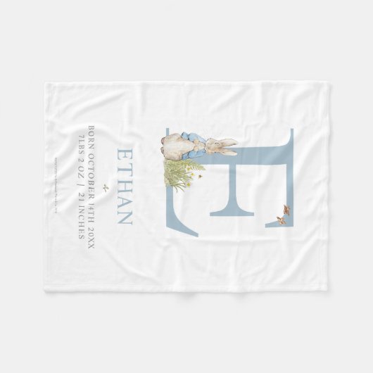 Peter Rabbit | Personalisierter Buchstabe E Fleecedecke (Vorderseite (Horizontal))