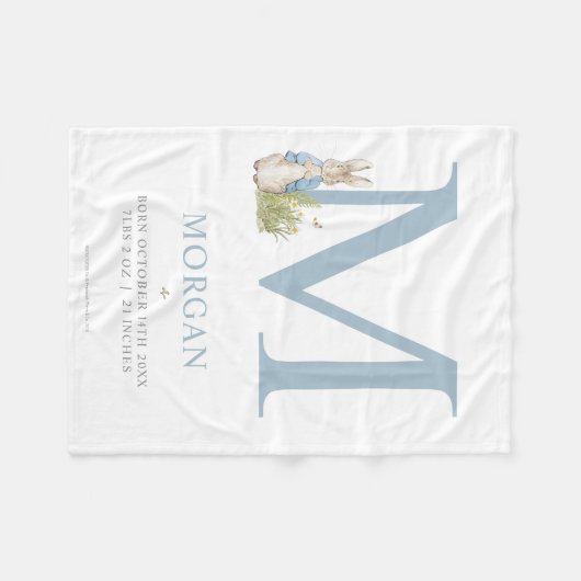 Peter Rabbit | Personalisierter Buchstabe M Fleecedecke (Vorderseite (Horizontal))