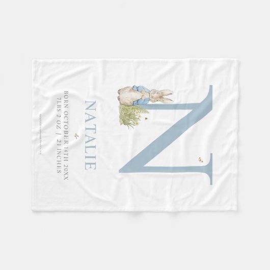 Peter Rabbit | Personalisierter Buchstabe N Fleecedecke (Vorderseite (Horizontal))