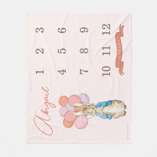 Peter Rabbit | Pink Baby Girl 12 Monate Milestone Fleecedecke (Vorderseite)