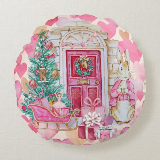 Peter Rabbit Pink Cushion Rundes Kissen (Vorderseite)