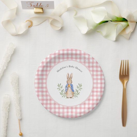 Peter Rabbit Pink Gingham Baby Shower Pappteller (Hochzeit)