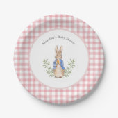 Peter Rabbit Pink Gingham Baby Shower Pappteller (Vorderseite)