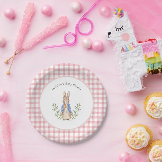 Peter Rabbit Pink Gingham Baby Shower Pappteller (Party)