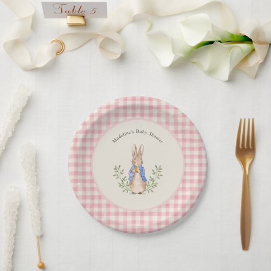 Peter Rabbit Pink Ivory Gingham Baby Shower Pappteller (Hochzeit)