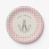 Peter Rabbit Pink Ivory Gingham Baby Shower Pappteller (Vorderseite)
