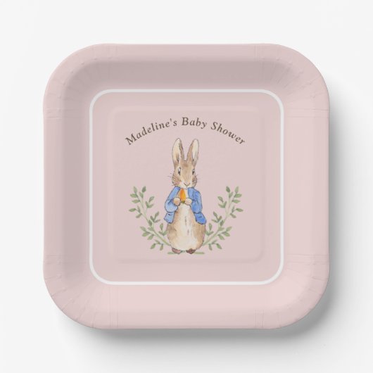 Peter Rabbit Pink Vintag Baby Dusche Pappteller (Vorderseite)