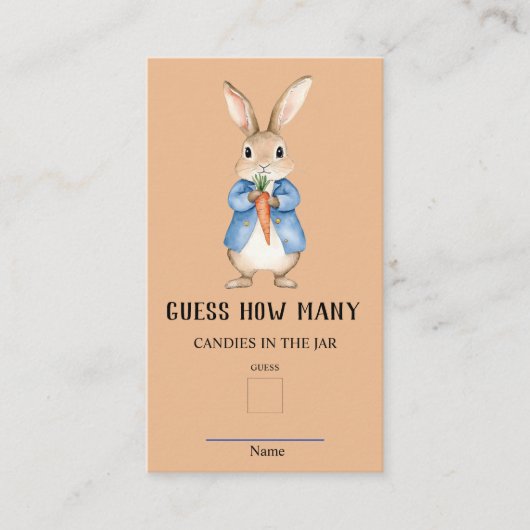 Peter Rabbit rät wie viele Baby Showspiele Begleitkarte (Vorderseite)